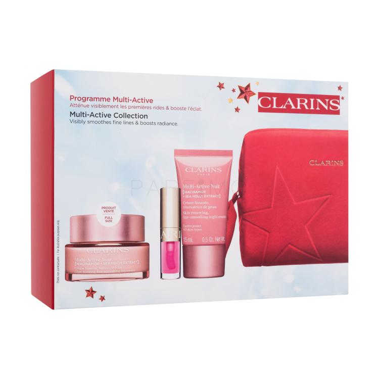 Clarins Multi-Active Collection Ajándékcsomagok Multi-Active Day Cream nappali arckrém 50 ml+ Multi-Active Nuit Cream éjszakai arckrém 15 ml + Lip Comfort Oil szájfény 1,4 ml 04 Pitaya + Double Serum arcszérum 0,9 ml + kozmetikai táska