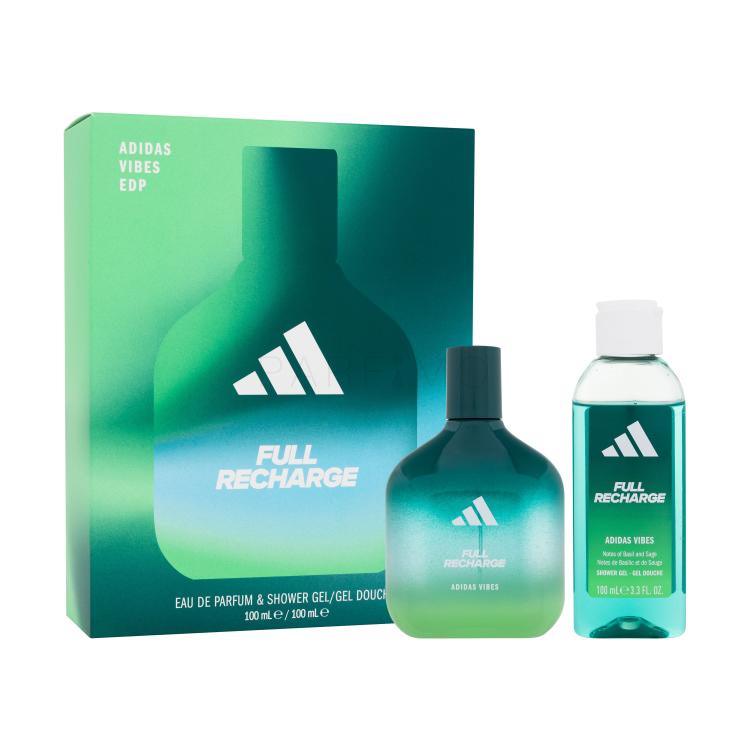 Adidas Vibes Full Recharge Ajándékcsomagok eau de parfum 100 ml + tusfürdő 100 ml sérült doboz