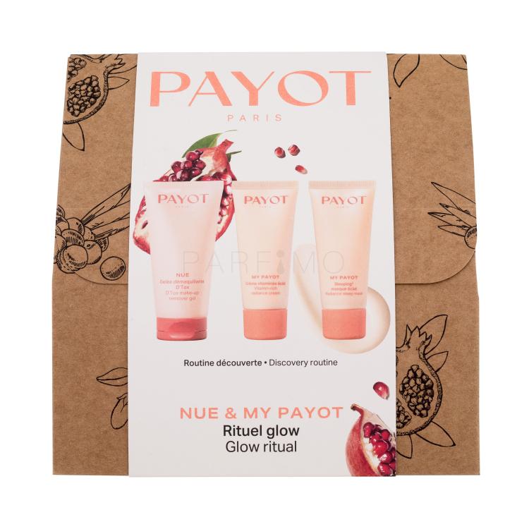 PAYOT Nue Glow Ritual Ajándékcsomagok Nue Vitamin-Rich Radiance Cream arckrém 30 ml + Nue Radiance Sleep Mask éjszakai arcmaszk 30 ml + Nue D&#039;Tox Make-up Remover Gel sminklemosó 50 ml