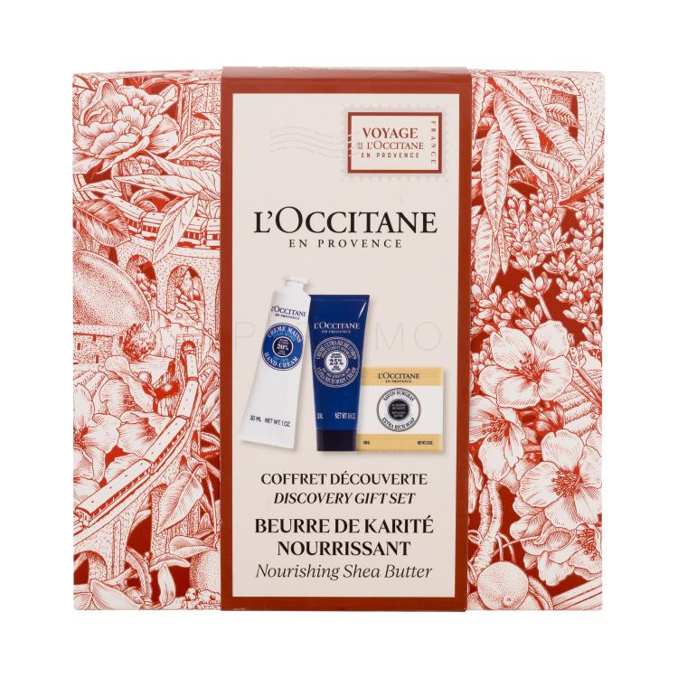 L&#039;Occitane Shea Butter Discovery Gift Set Ajándékcsomagok Shea Butter Hand Cream kézkrém 30 ml + Shea Butter Ultra Rich Body Cream testápoló tej 20 ml + Shea Milk Extra Rich Soap szilárd szappan 100 g