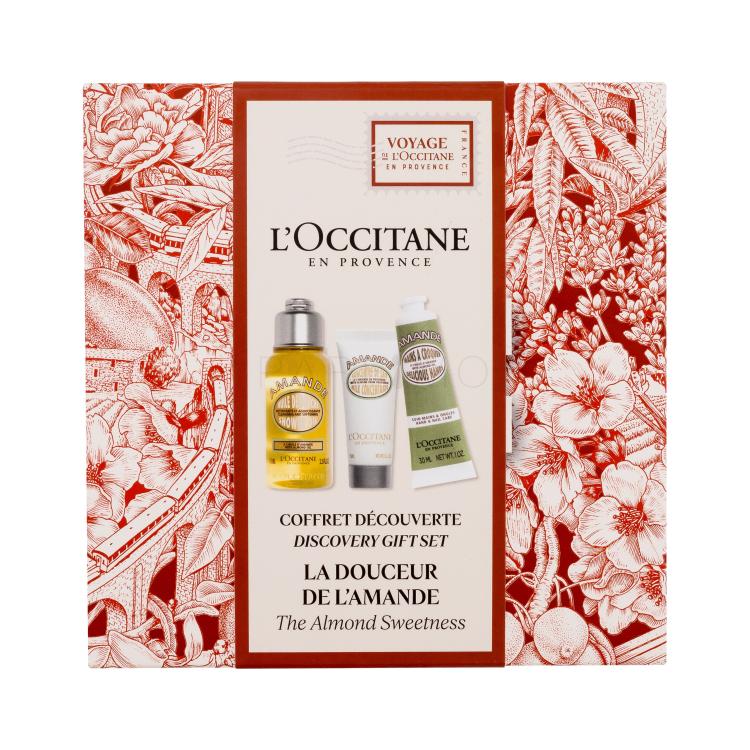 L&#039;Occitane Almond (Amande) Discovery Gift Set Ajándékcsomagok Almond Shower Oil tusolóolaj 75 ml + Almond Milk Concentrate krémtusfürdő 20 ml + Almond Delicious Hands kézkrém 30 ml