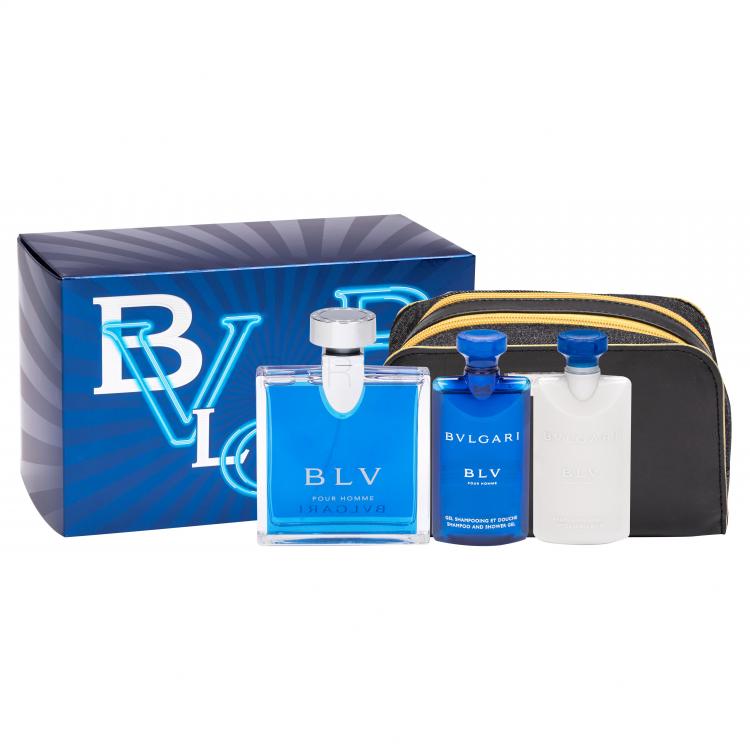 Bvlgari BLV Pour Homme Ajándékcsomagok Edt 100ml + 75 ml borotválkozás utáni balzsam + 75ml tusfürdő +  kozmetikai táska