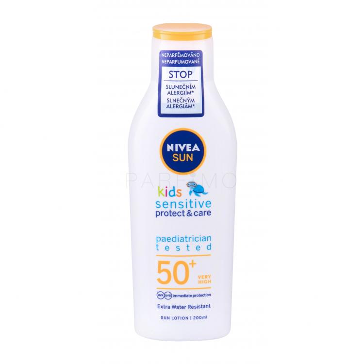 Nivea Sun Kids Protect &amp; Sensitive Sun Lotion SPF50+ Fényvédő készítmény testre gyermekeknek 200 ml