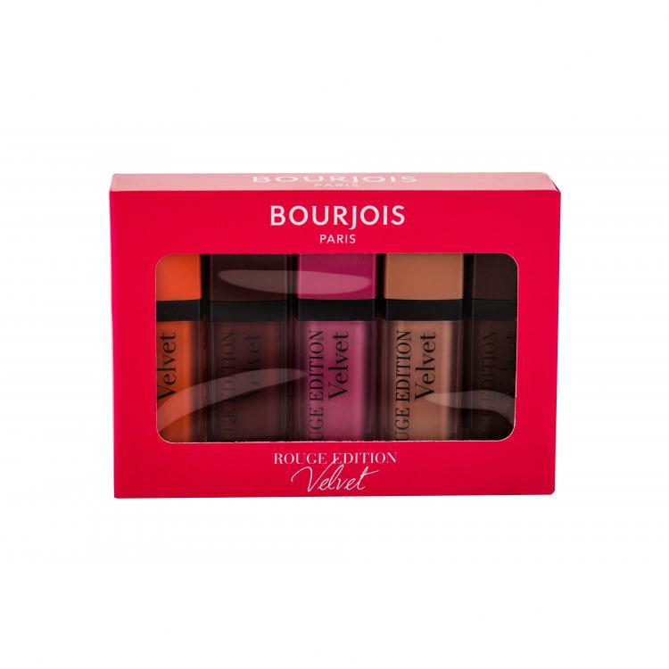 BOURJOIS Paris Rouge Edition Velvet Ajándékcsomagok szempillaspirál 7,7 ml + Dark Chérie szempillaspirál 7,7 ml 24  + 35 Babe Idole rúzs 7,7 ml + 31 Floribeige! rúzs 7,7 ml + 23 Chocolat Corset rúzs 7,7 ml