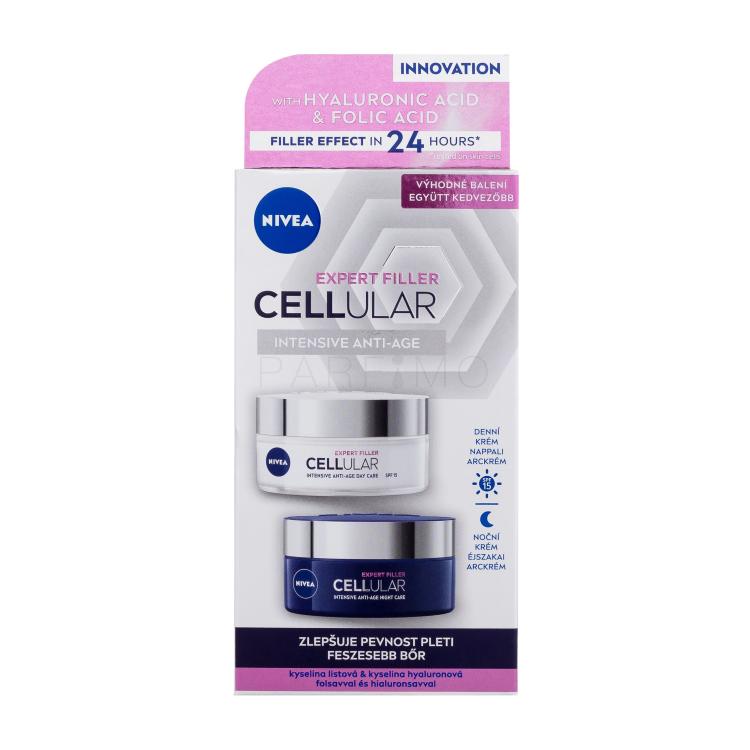 Nivea Cellular Expert Filler Duo Ajándékcsomagok nappali arckrém Cellular Expert Filler Intensive Anti-Age Day Care SPF15 50 ml + éjszakai arckrém Cellular Expert Filler Intensive Anti-Age Night Care 50 ml